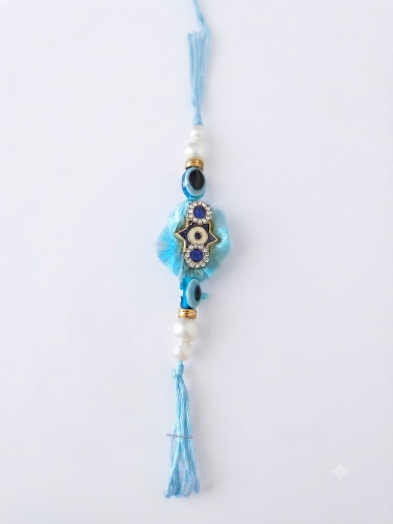 Evil Eye Designer Rakhi with Blue Beads and Protective Charm