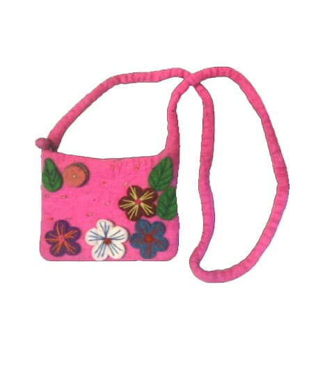 Mithila Handmade Felt Purse Pink Floral Handicraft Bag for Women
