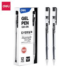 Deli Gel Pen Black 12pcs G65-BK | Smooth Writing Gel Pens for Office, School & Home per pcs