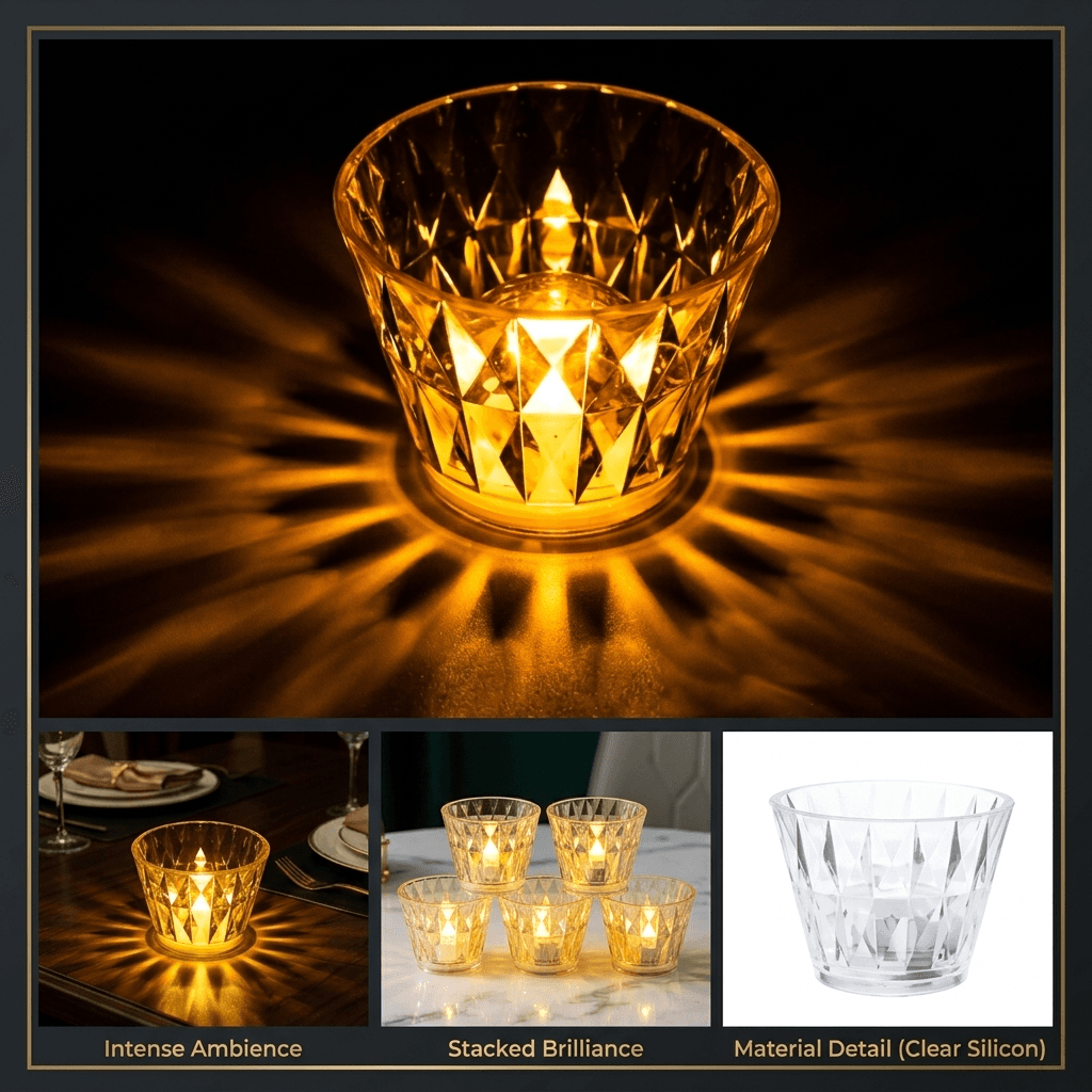 No Brand Crystal LED Tea Light Candle Holder – Diamond Cut Decorative Votive Cup home decor — thumbnail 2 of 2