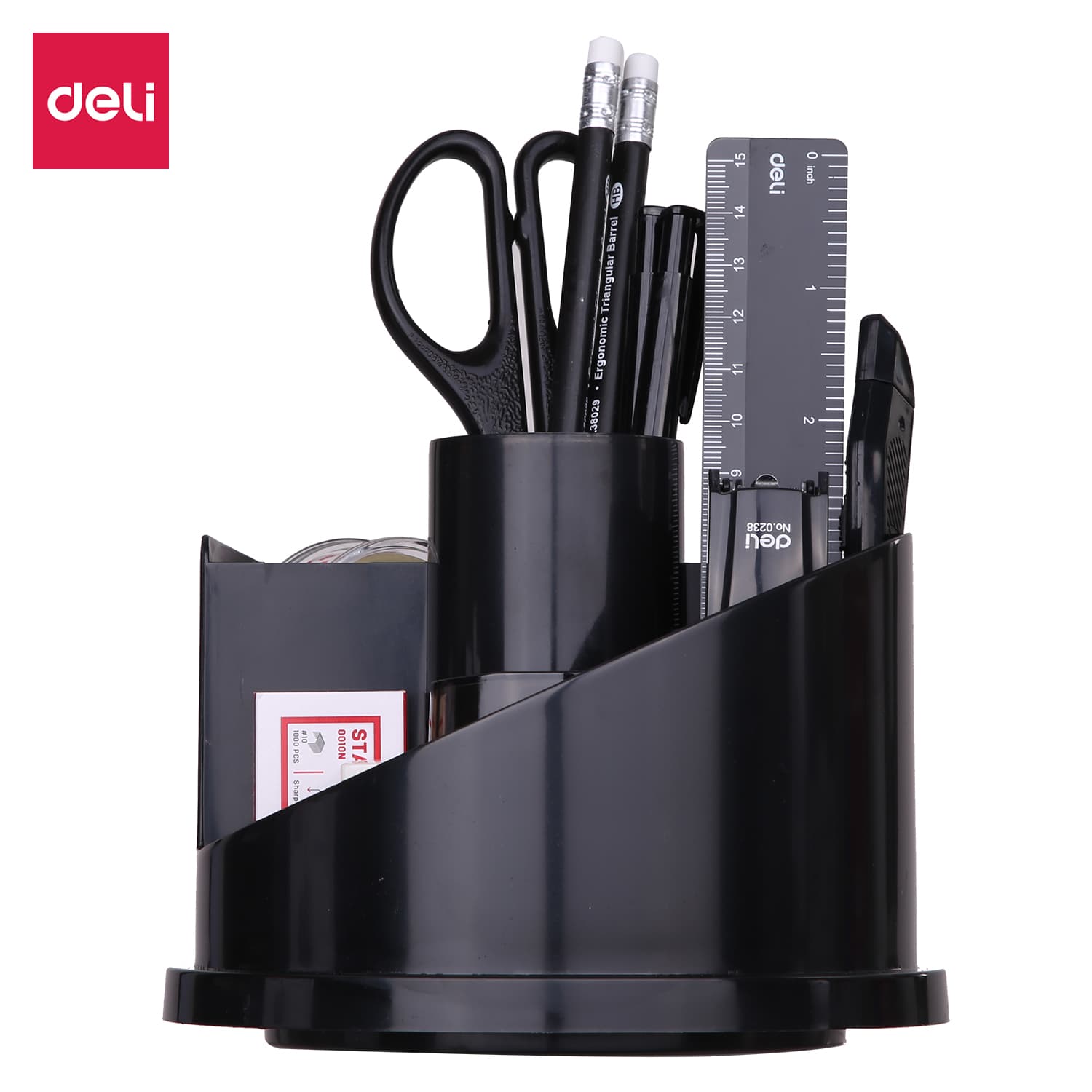 Deli E38251A Stationery Set with Rotary Desk Organizer | 17-Piece Office & School Supply Kit