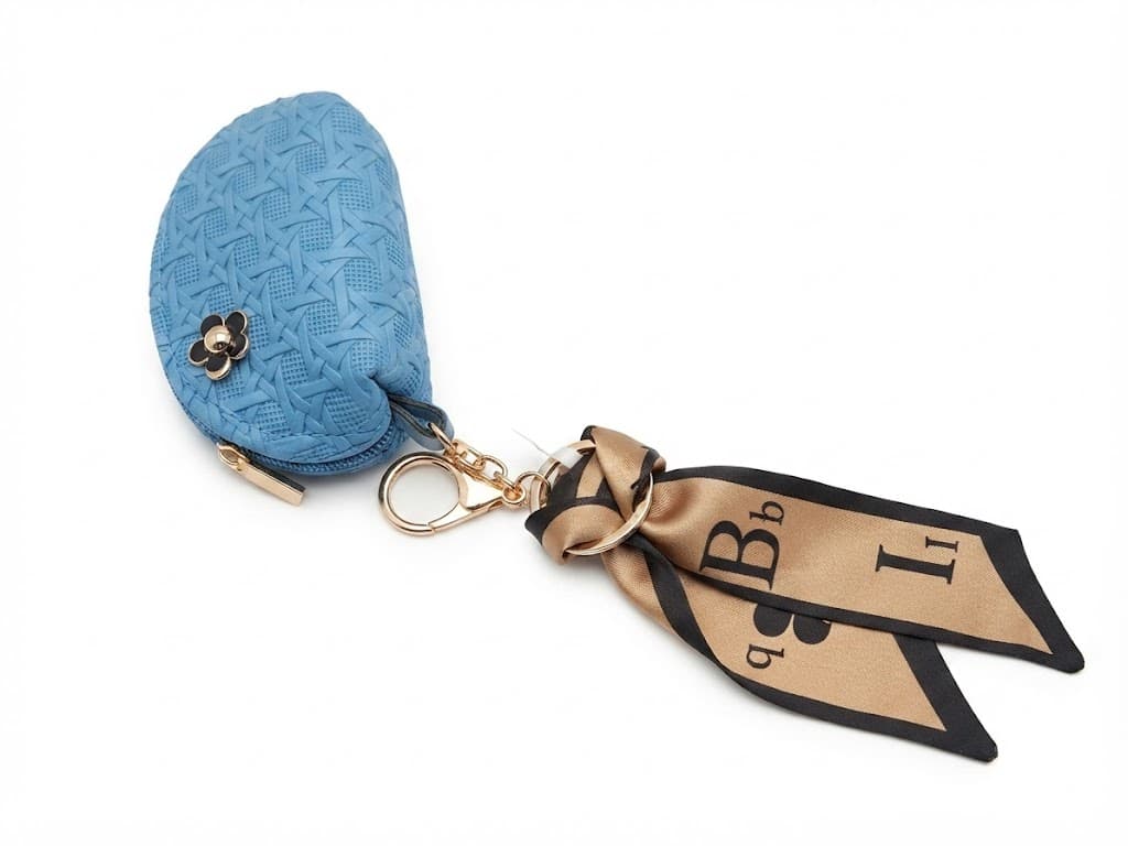 Blue Mini Coin Purse Keychain – Compact Zipper Wallet & Key Holder
