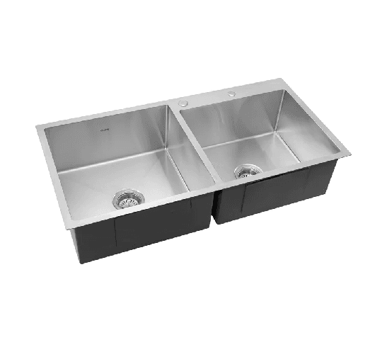 GLEN KS-SH 32189 DB HF DM Grade 304 Double Bowl Handmade Sink with Half Faucet Deck 42 x 20 x 9 Inches Matte Finish