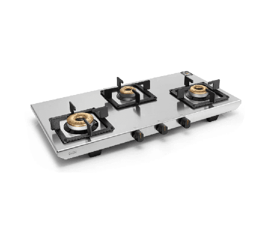 GLEN 3 Burner Ultra Tuff Stainless Steel Gas Stove with Forged Brass Burner Manual/Auto Ignition CT 1053 UTSS