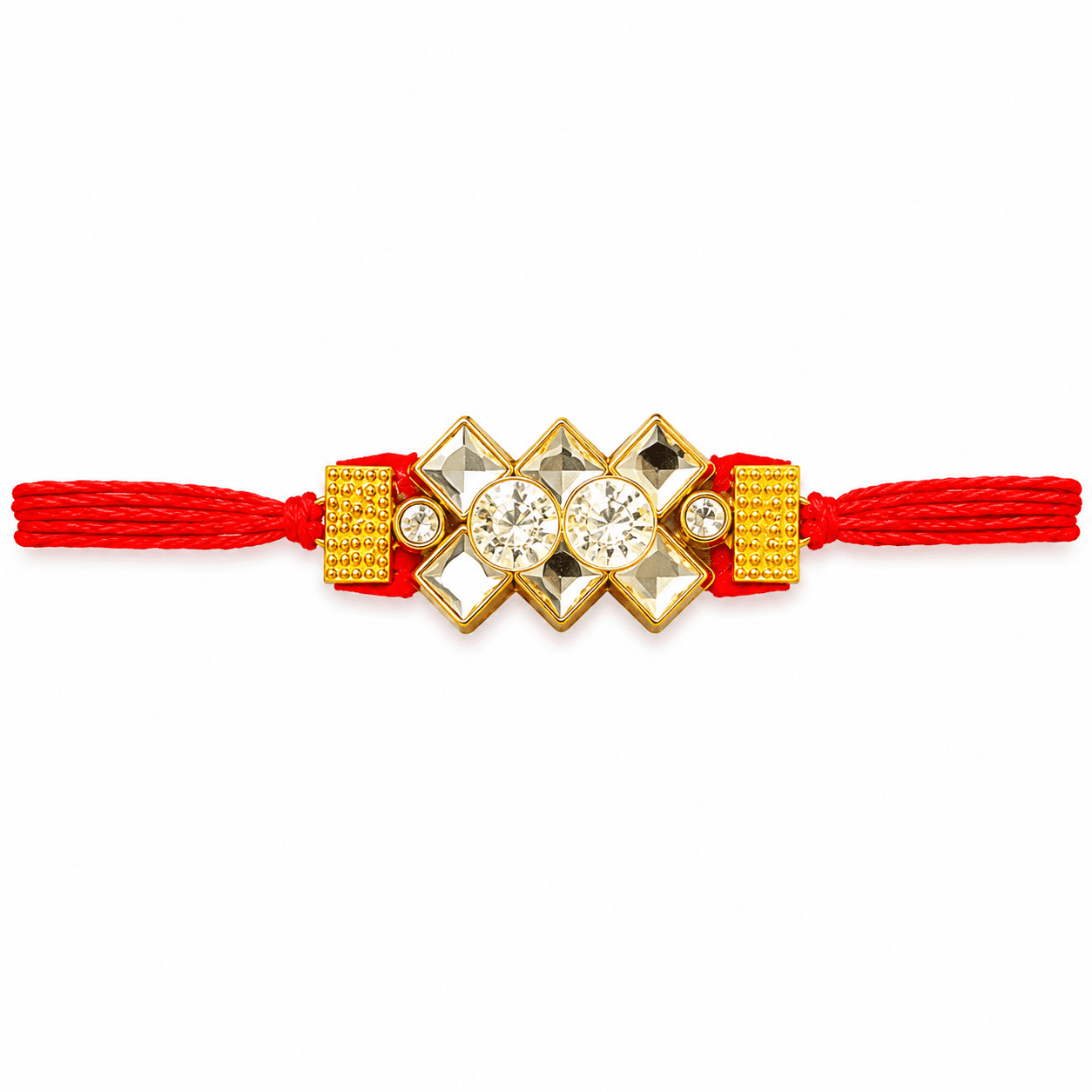 Red and Gold Designer Crystal Rakhi with Geometric Stonework