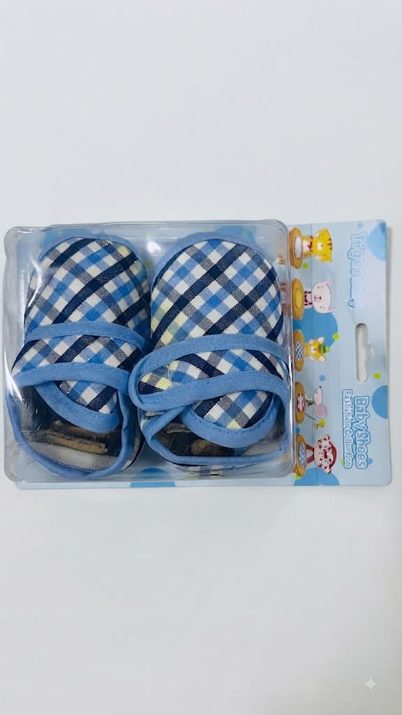 Tiger Baby Blue Plaid Soft-Sole Infant Booties - Baby Shoes Collection