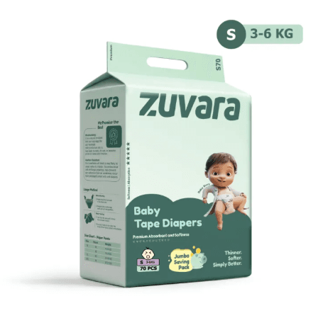 Zuvara Premium Jambo Save Tape Diaper Small (Pack of 70) – Ultra Soft & Leak-Proof Baby Diapers