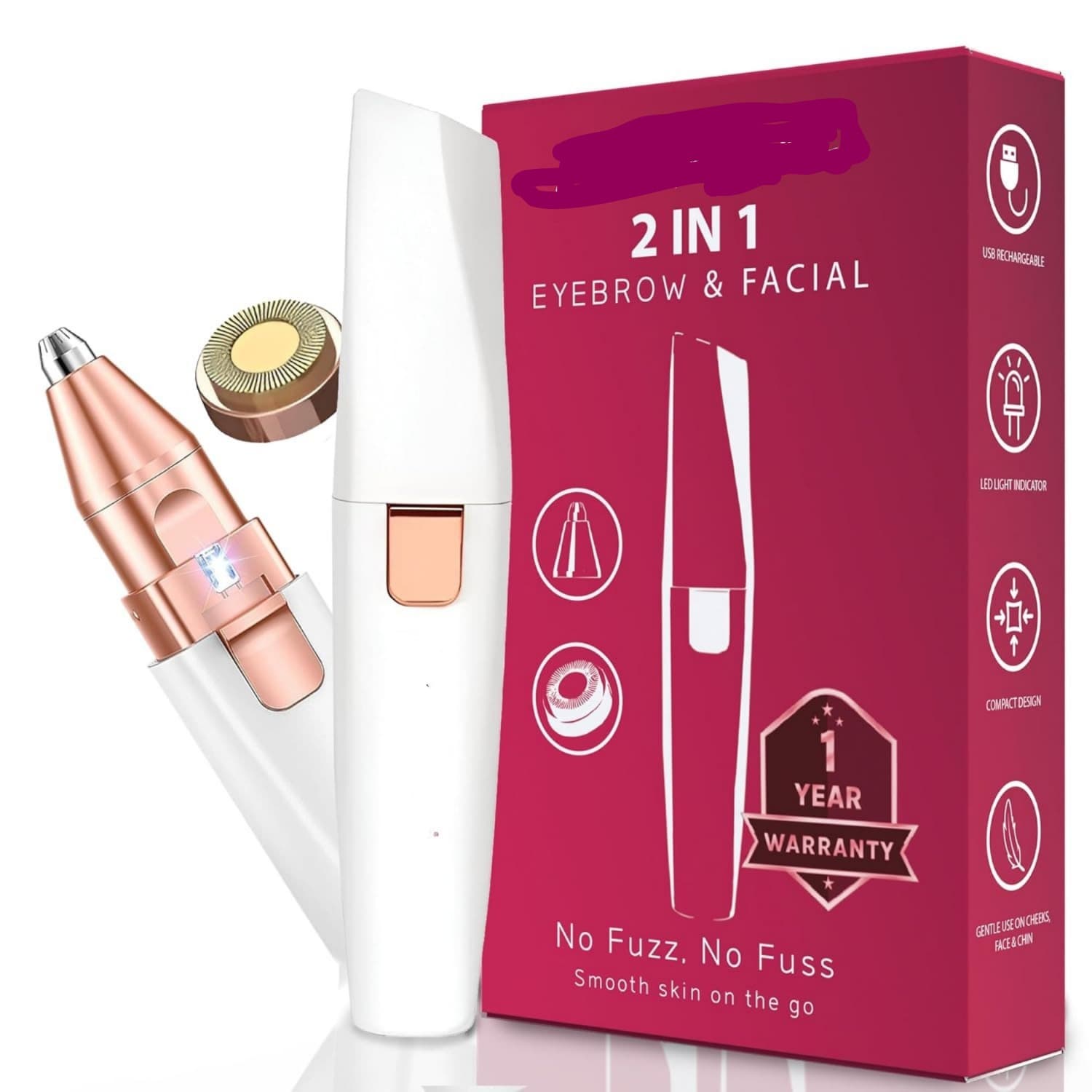 Women's Eyebrow & Facial Hair Remover | Painless Electric Trimmer & Precision Eyebrow Shaper 2-in-1