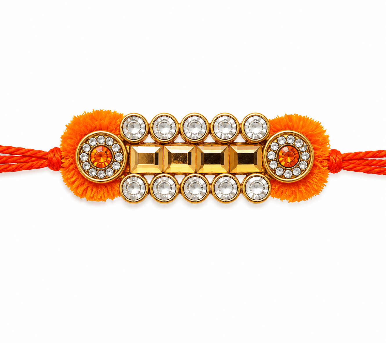 Designer Orange & Red Crystal Embellished Rakhi