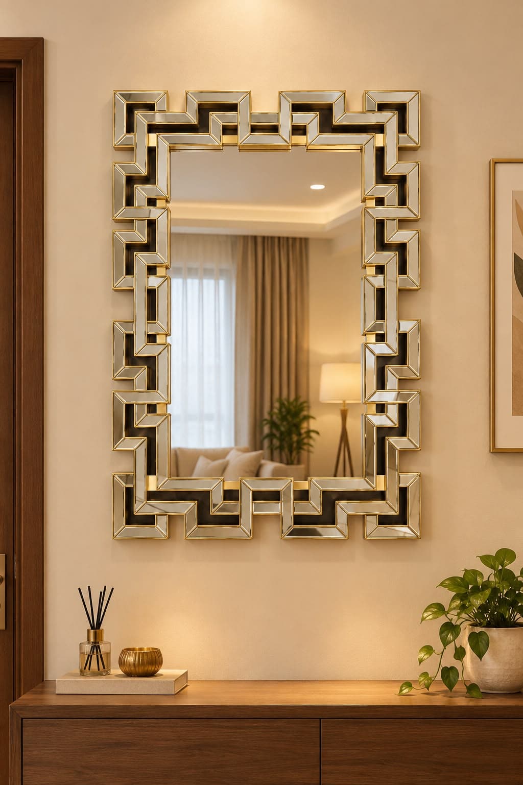 Luxury Gold Geometric Wall Mirror – Modern Decorative Mirror for Home Décor daily essentials & lifestyle