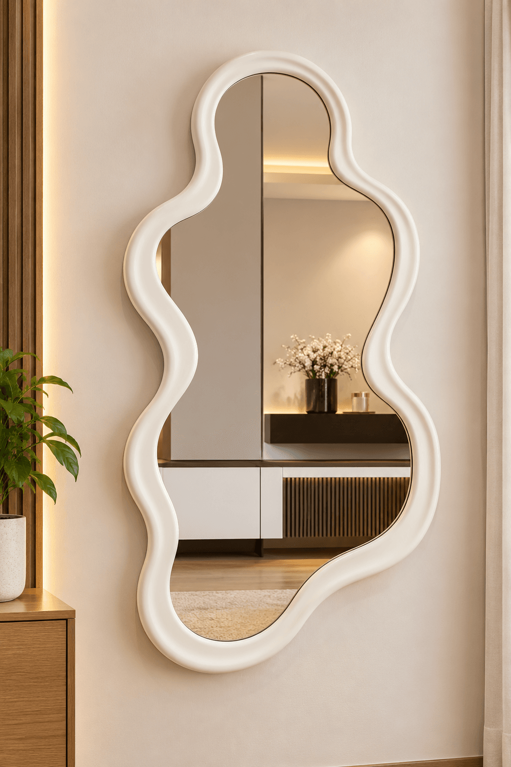 Modern Irregular White Frame Floor Mirror – Luxury Full Length Decorative Mirror daily essentials & lifestyle
