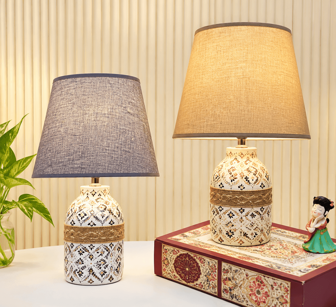 Lala G Heritage Patterned Ceramic Bedside Table Lamp for Bedroom & Living Room daily essentials & lifestyle