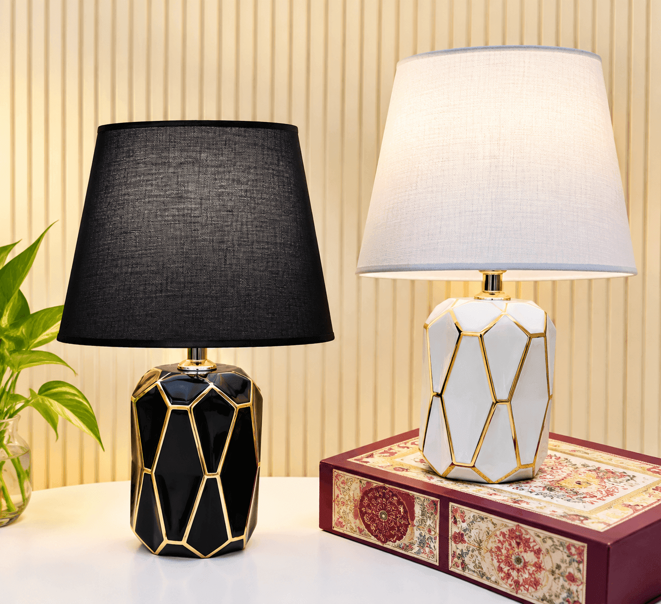Lala G Elegant Black & White Geometric Table Lamp for Bedroom & Living Room daily essentials & lifestyle
