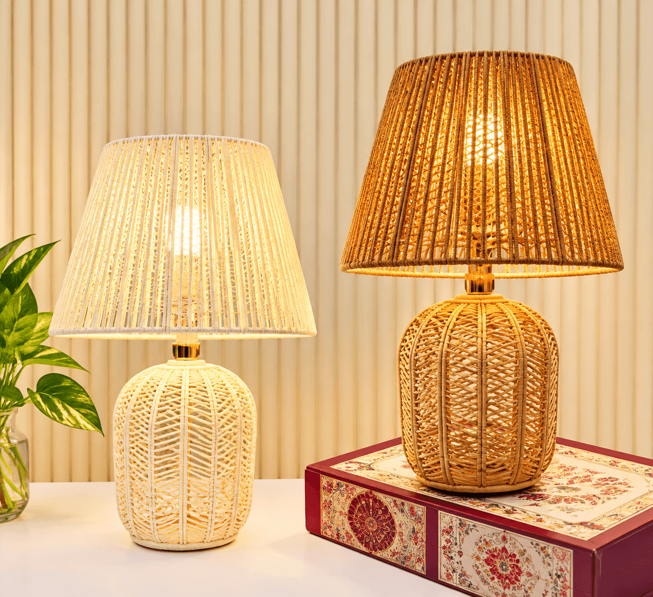 Lala G Boho Chic Wicker Table Lamp for Bedroom, Living Room & Home Decor daily essentials & lifestyle