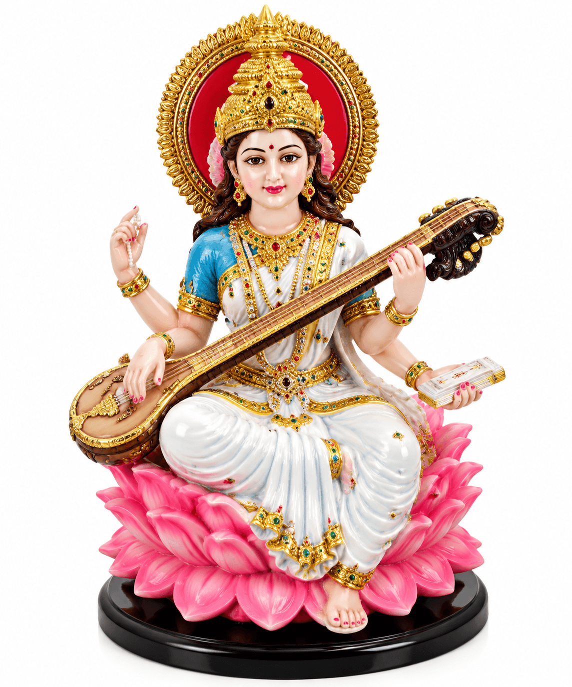 Lala G Royal Saraswati Devi Idol with Veena & Lotus Throne for Home & Puja Decor daily essentials & lifestyle