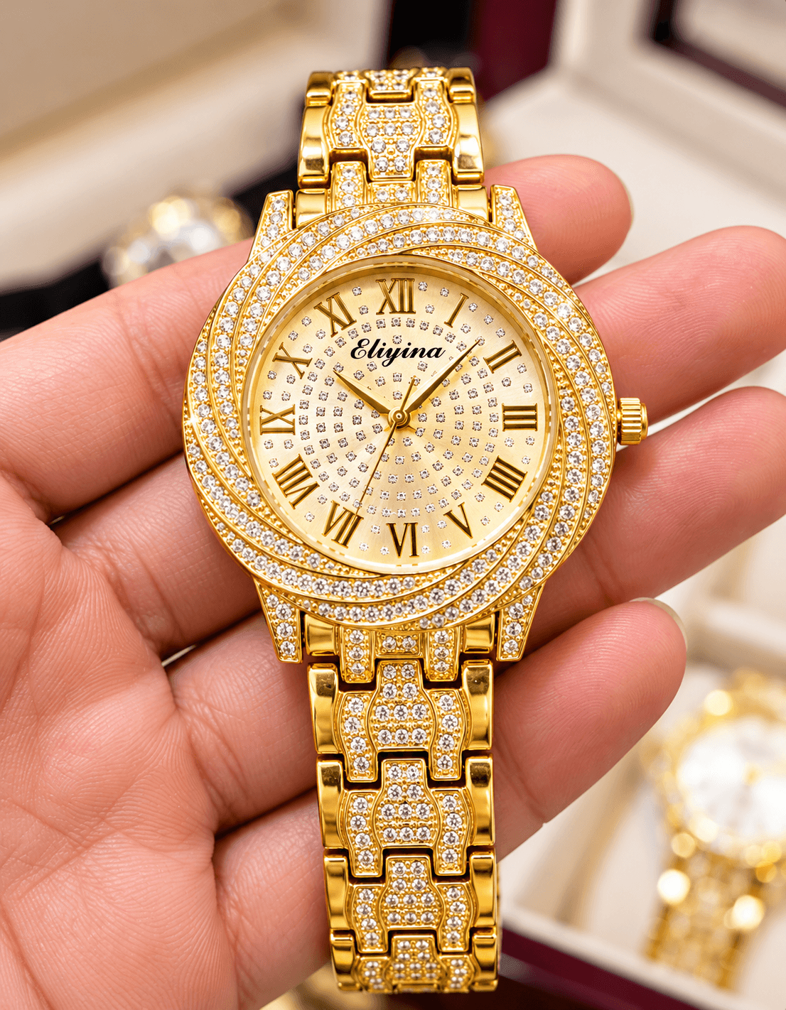 Eliyina Royal Gold Crystal Roman Numeral Luxury Ladies Watch electronics — image 1 of 2