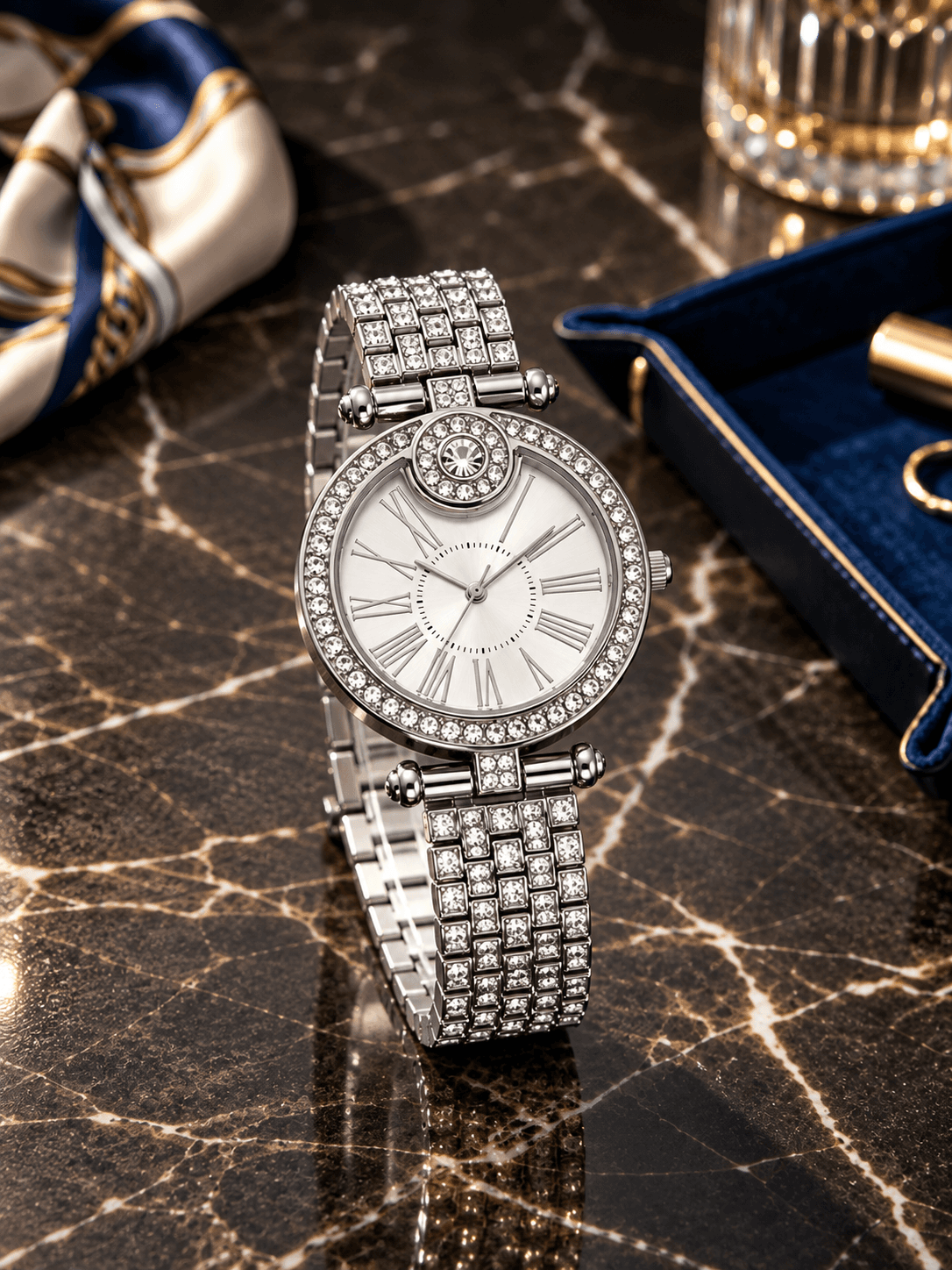 STYLIING Women's Luxury Crystal Watch – Silver Dial, Rhinestone Bezel, Silver Bracelet | 1 Year Warranty daily essentials &…