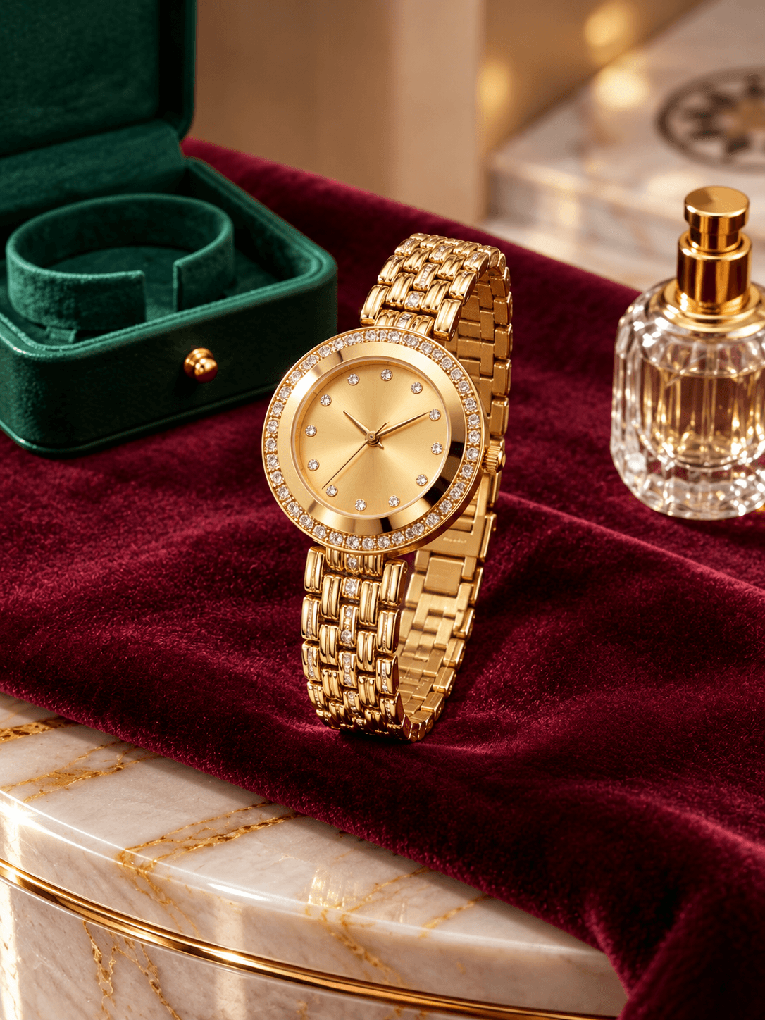 CLIYING Women's Luxury Gold Quartz Watch – Gold Dial, Crystal Bezel, Gold Bracelet | 1 Year Warranty daily essentials &…