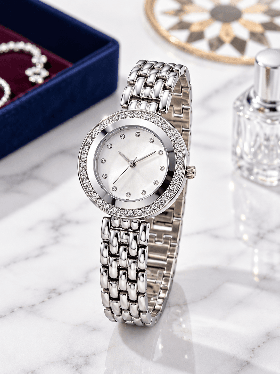 STYLIING Women's Luxury Silver Quartz Watch – Silver Dial, Crystal Bezel, Silver Bracelet | 1 Year Warranty daily…