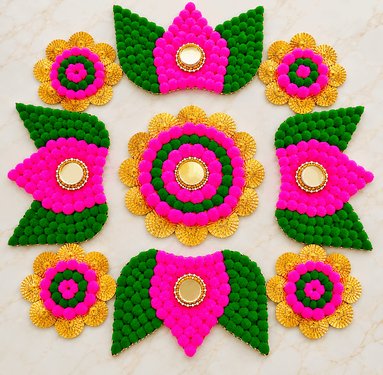 Decorative Diya Rangoli Set – Pink & Green Floral Design daily essentials & lifestyle