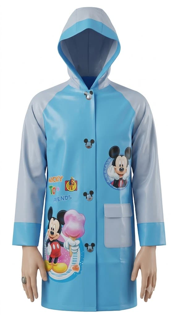 Kids Cartoon Hooded Raincoat – Waterproof Mickey Print Rain Poncho