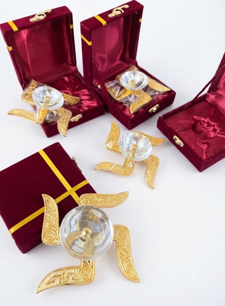 Swastik Diya (Kuber Diya) Set in Velvet Gift Box – Premium Brass Decorative Diya for Pooja & Festive Gifting