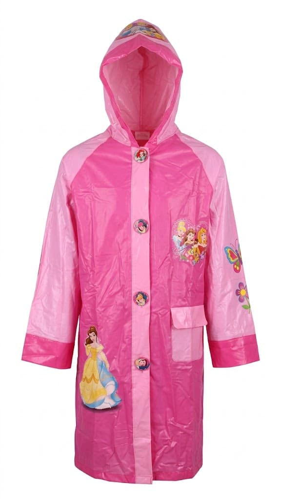Kids Pink Hooded Raincoat with Princess Print – Waterproof Rain Wear for Girls