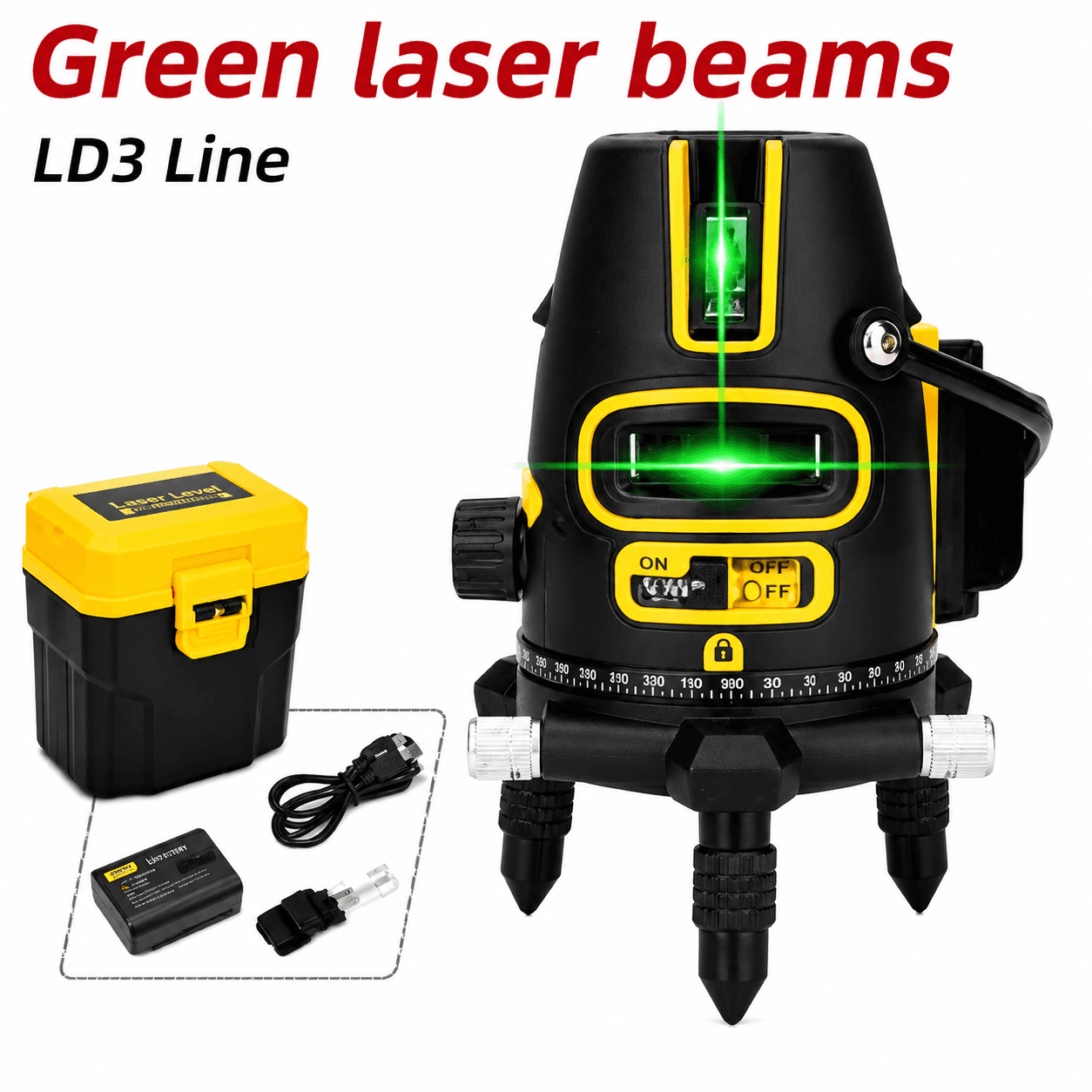 Deli Tools Self-Leveling Line Laser EDL332303 Green Beam Laser Level with 3-Line Projection