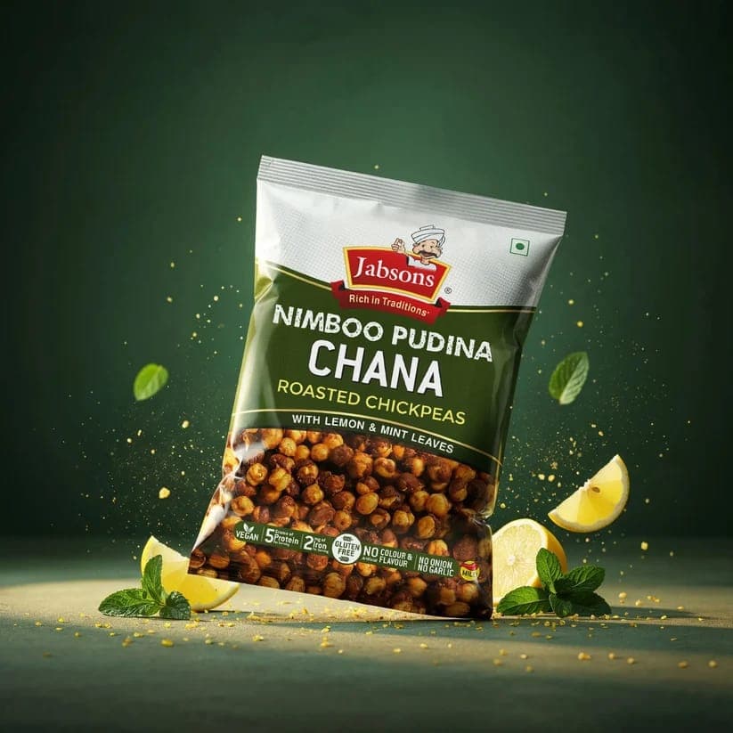 Jabsons Foods Roasted Chana Nimboo Pudina 150gm | Tangy & Minty Crunchy Snack