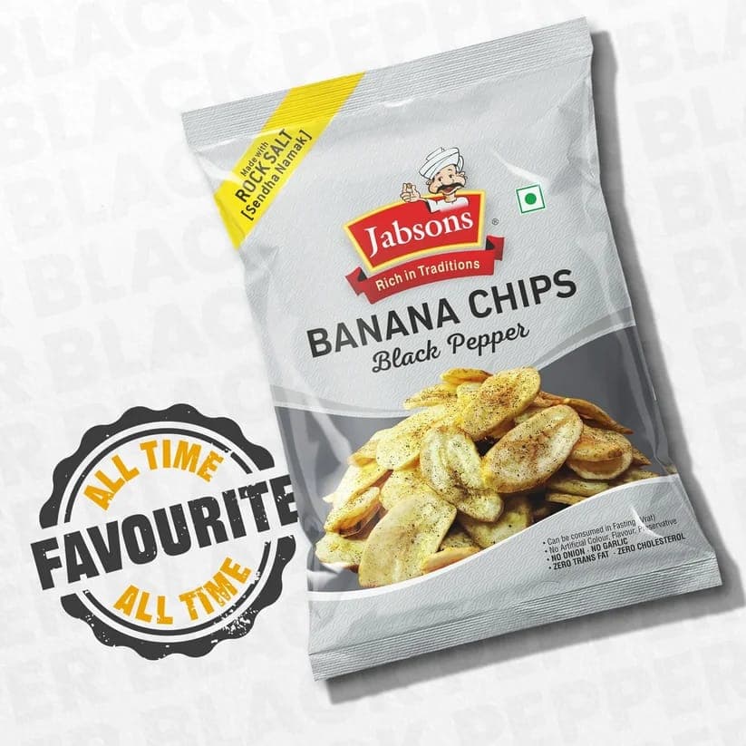 Jabsons Foods Namkeen Banana Black Pepper 150gm | Crunchy & Peppery Banana Chips