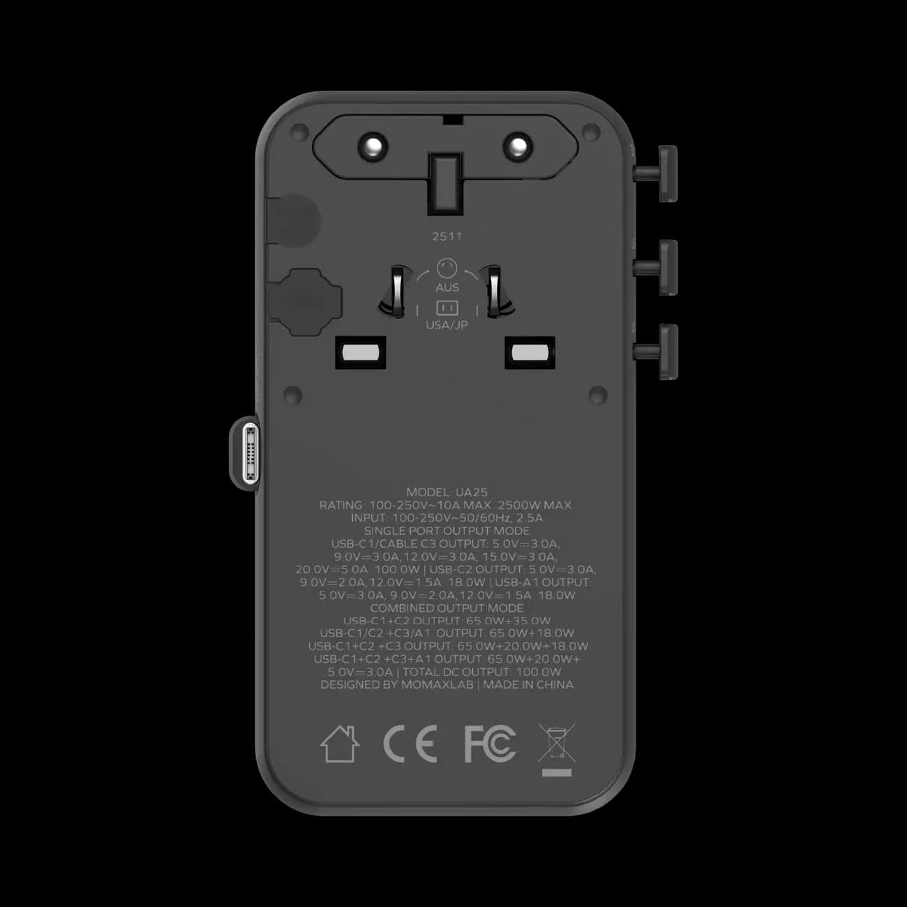 Momax Momax 1-World²⁺ 4-Port GaN Charger with Built-In Retractable Cable 100W with Dual AC electronics — image 1 of 5
