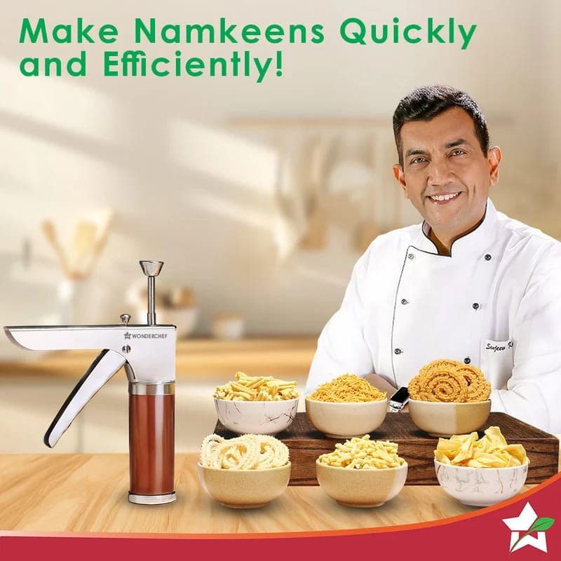 Wonderchef Snacks Maker with 12 Jalis | Stainless Steel Plates | Sev, Bhujia, Papdi, Gathiya, Murukku & Chakli Maker