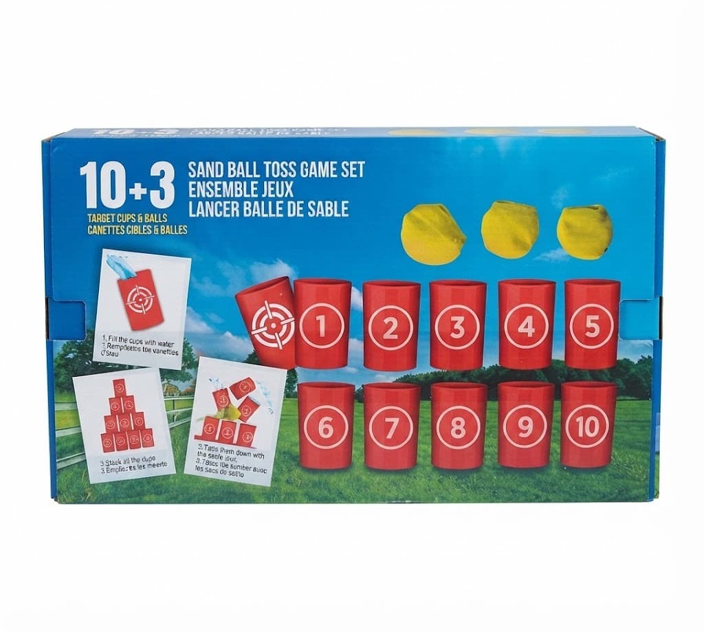 Sand Ball Toss Game Set – 10 Numbered Target Cups & 3 Balls | Outdoor Lawn Game for Kids & Family
