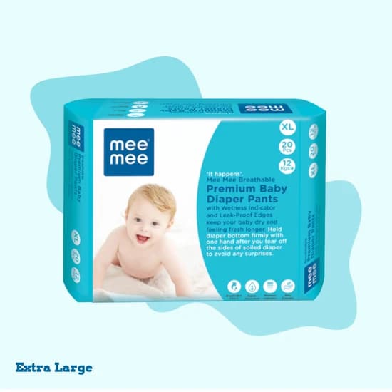 Mee Mee Breathable Premium Baby Diaper Pants with Wetness Indicator & Leak-Proof Edges (XLarge, 20 Pcs)