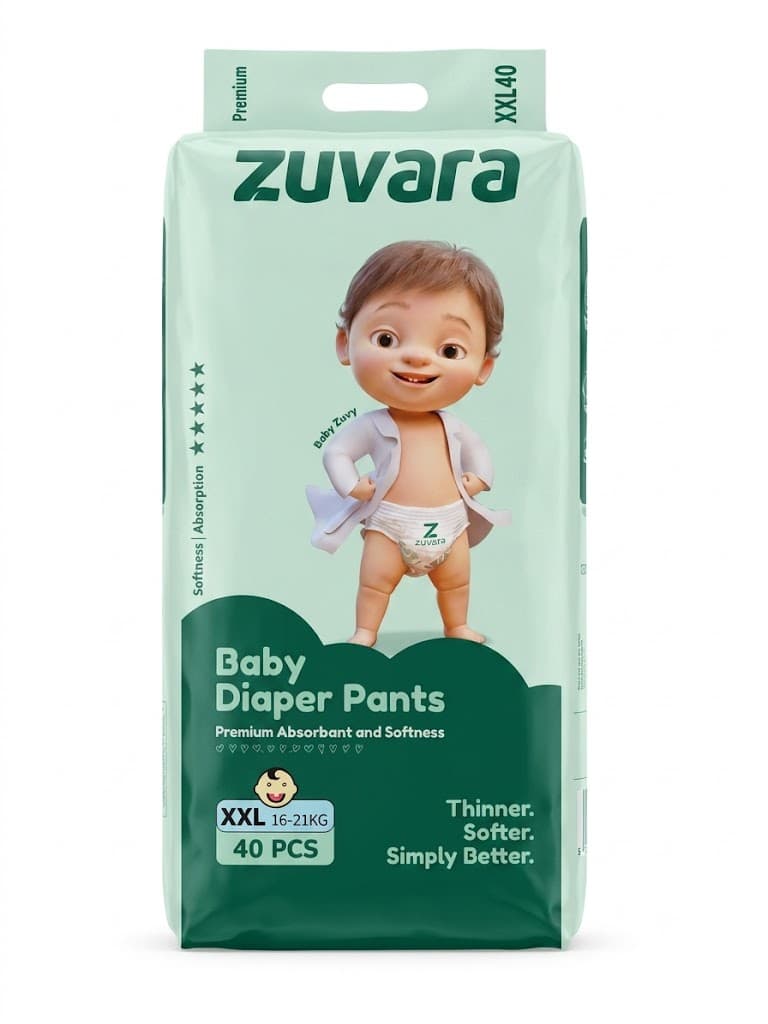 Zuvara Baby Diaper Pants XXL (16–21kg) 40 PCS – Premium Soft & Absorbent Baby Diapers